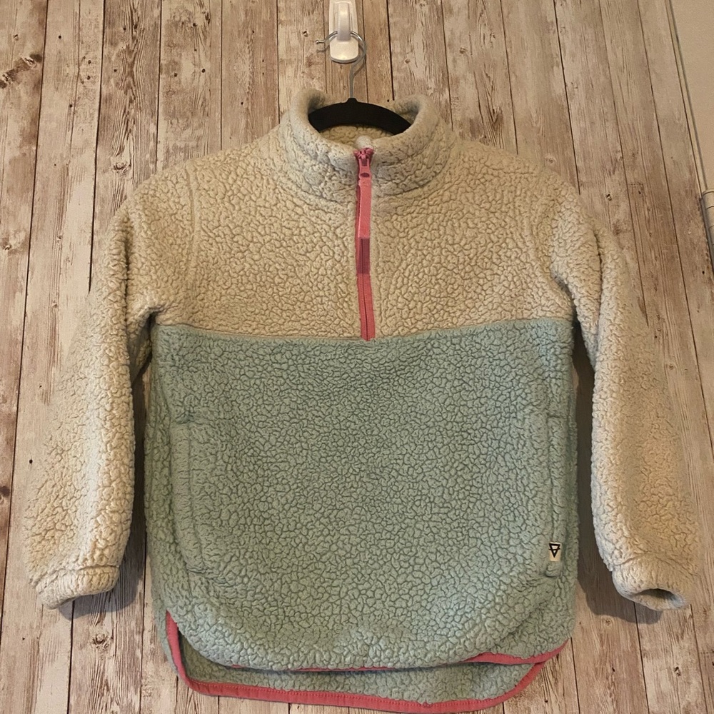 Liv Outdoor size small 7/8 Cozy Two-Tone Sherpa Pullover mint cream pink zip